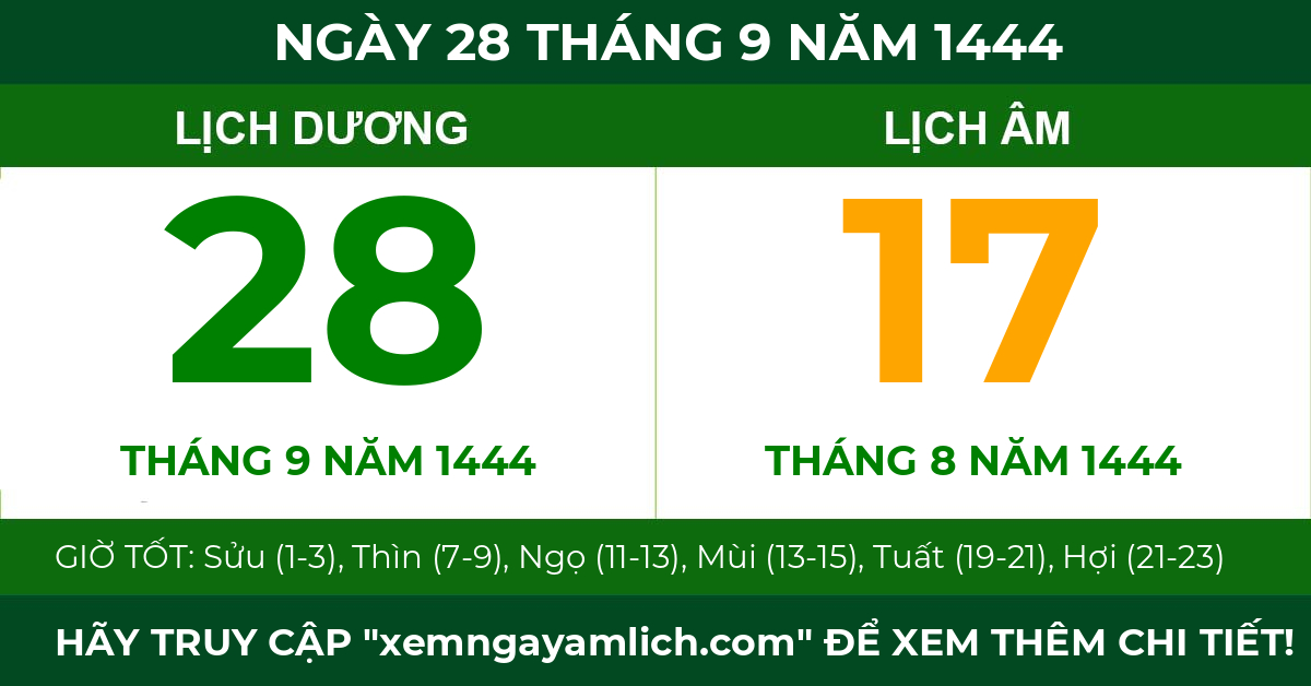 lịch âm ngày 28 tháng 9 năm 1444