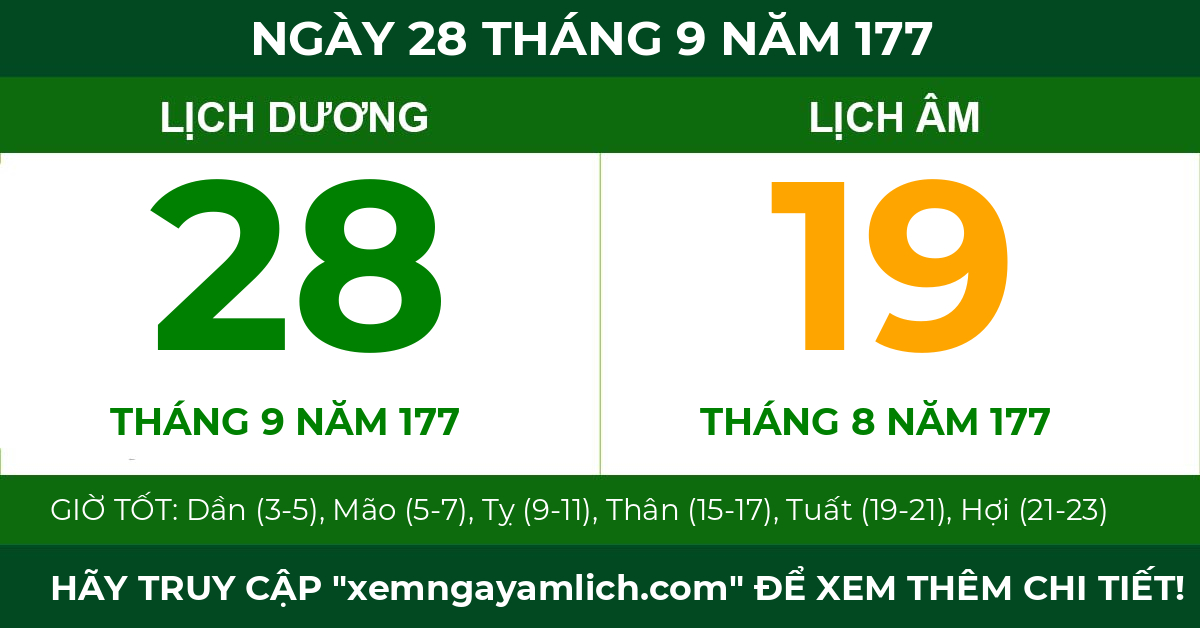 lịch âm ngày 28 tháng 9 năm 177