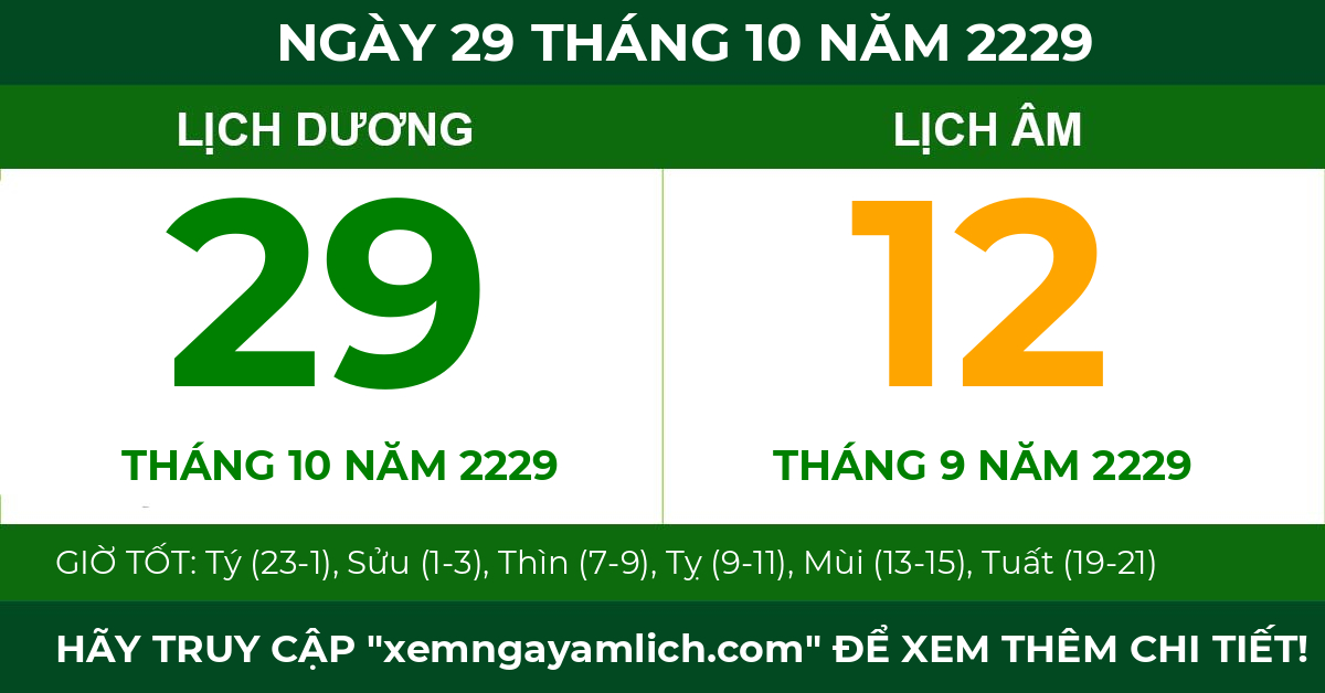 lịch âm ngày 29 tháng 10 năm 2229