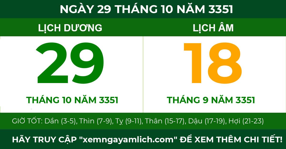 lịch âm ngày 29 tháng 10 năm 3351