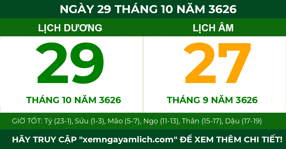 lịch âm ngày 29 tháng 10 năm 3626