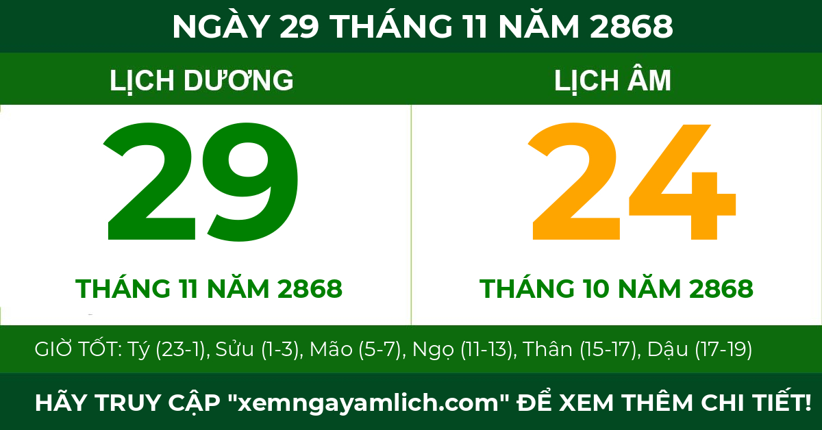 lịch âm ngày 29 tháng 11 năm 2868