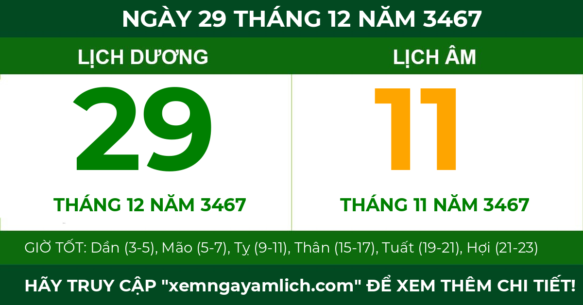 lịch âm ngày 29 tháng 12 năm 3467
