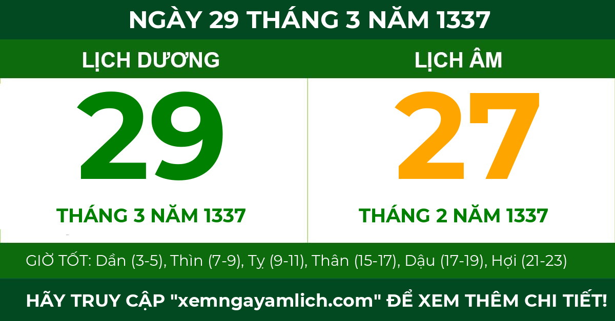 lịch âm ngày 29 tháng 3 năm 1337