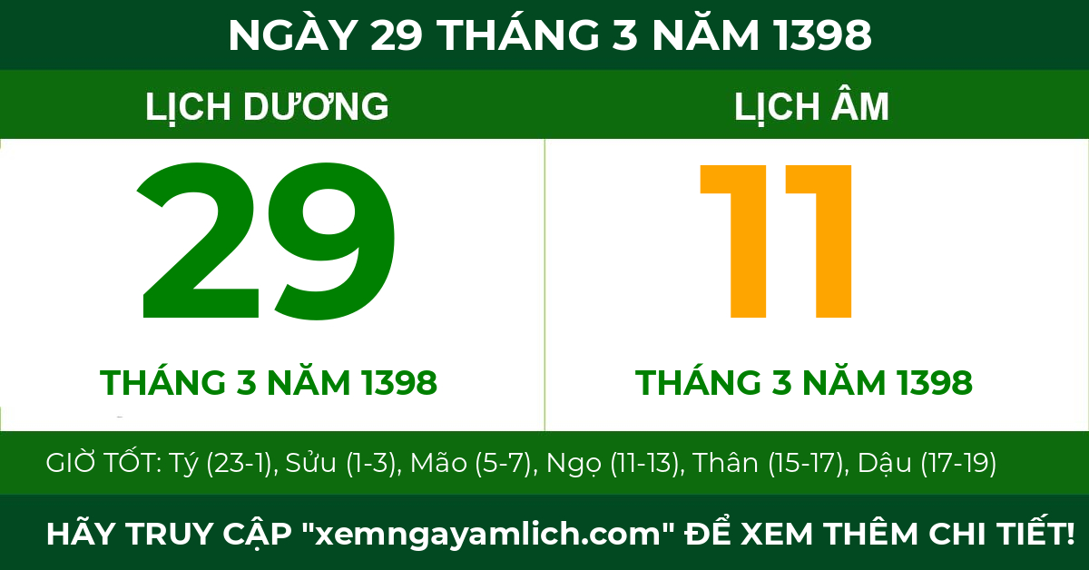 lịch âm ngày 29 tháng 3 năm 1398