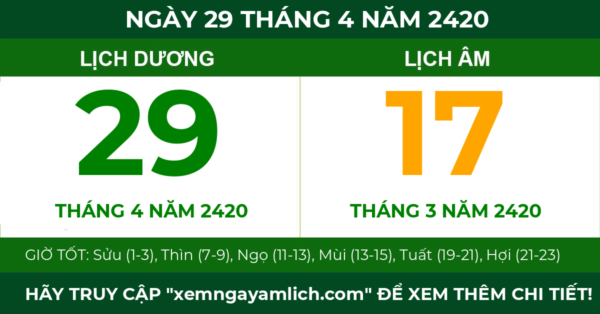 lịch âm ngày 29 tháng 4 năm 2420