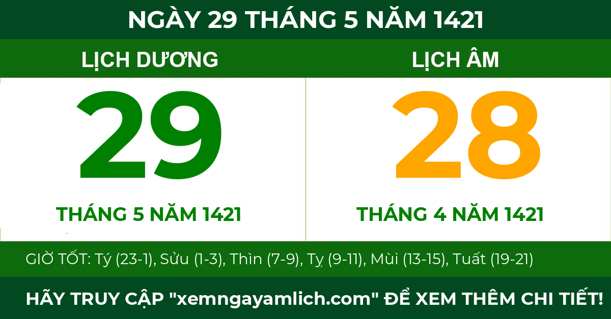 lịch âm ngày 29 tháng 5 năm 1421