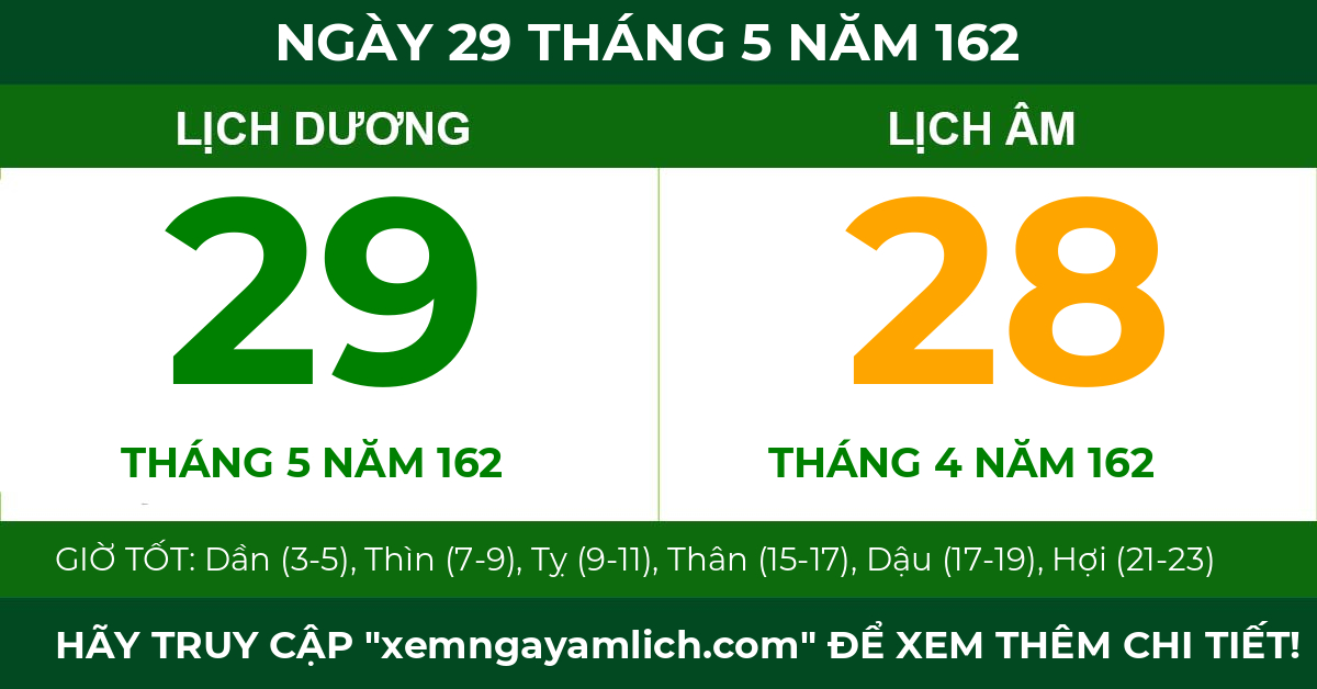 lịch âm ngày 29 tháng 5 năm 162