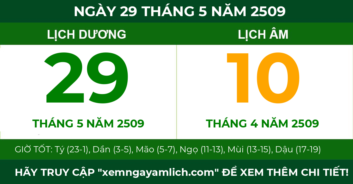 lịch âm ngày 29 tháng 5 năm 2509