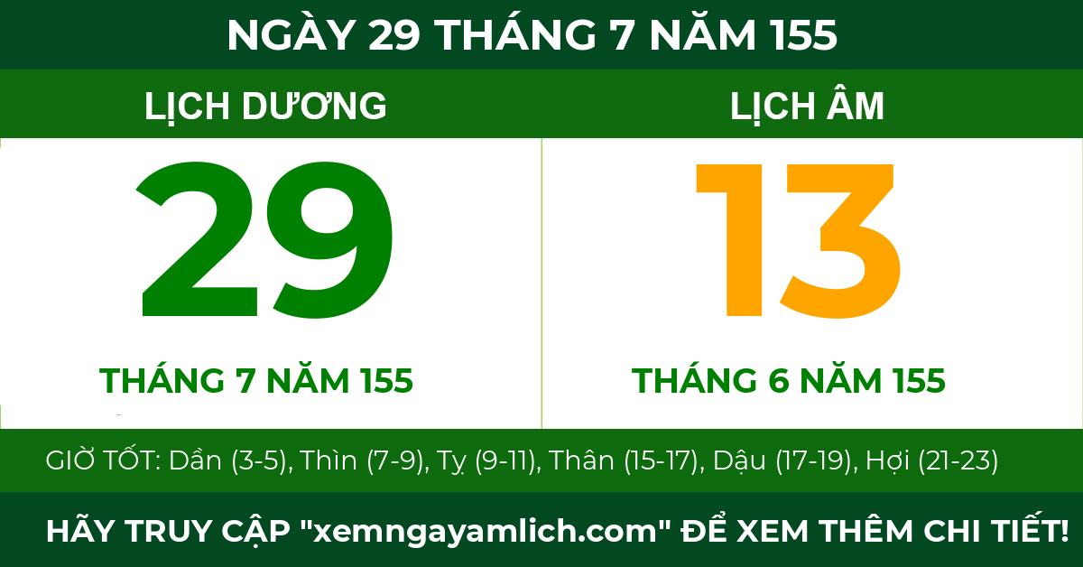 lịch âm ngày 29 tháng 7 năm 155