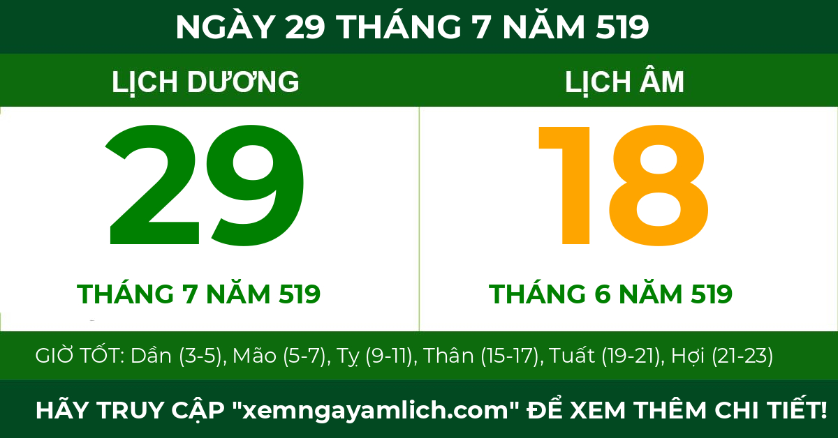 lịch âm ngày 29 tháng 7 năm 519