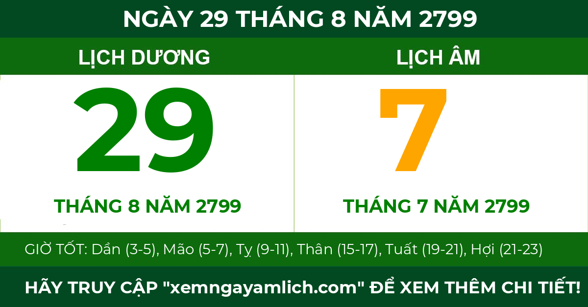 lịch âm ngày 29 tháng 8 năm 2799