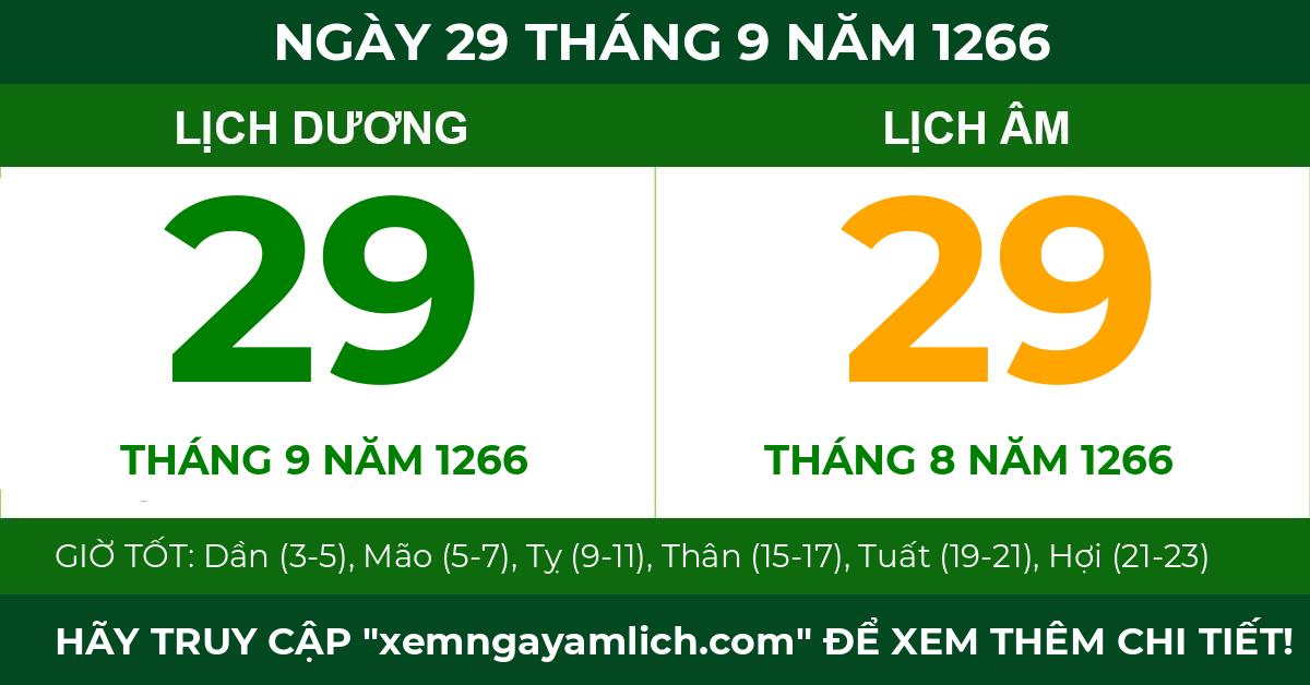 lịch âm ngày 29 tháng 9 năm 1266