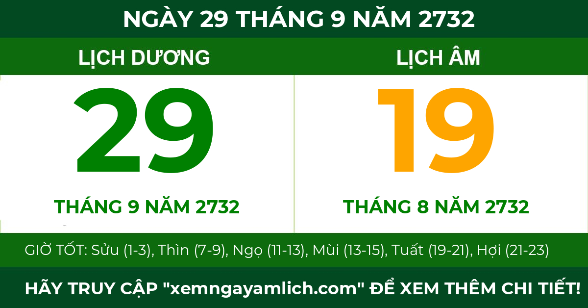 lịch âm ngày 29 tháng 9 năm 2732