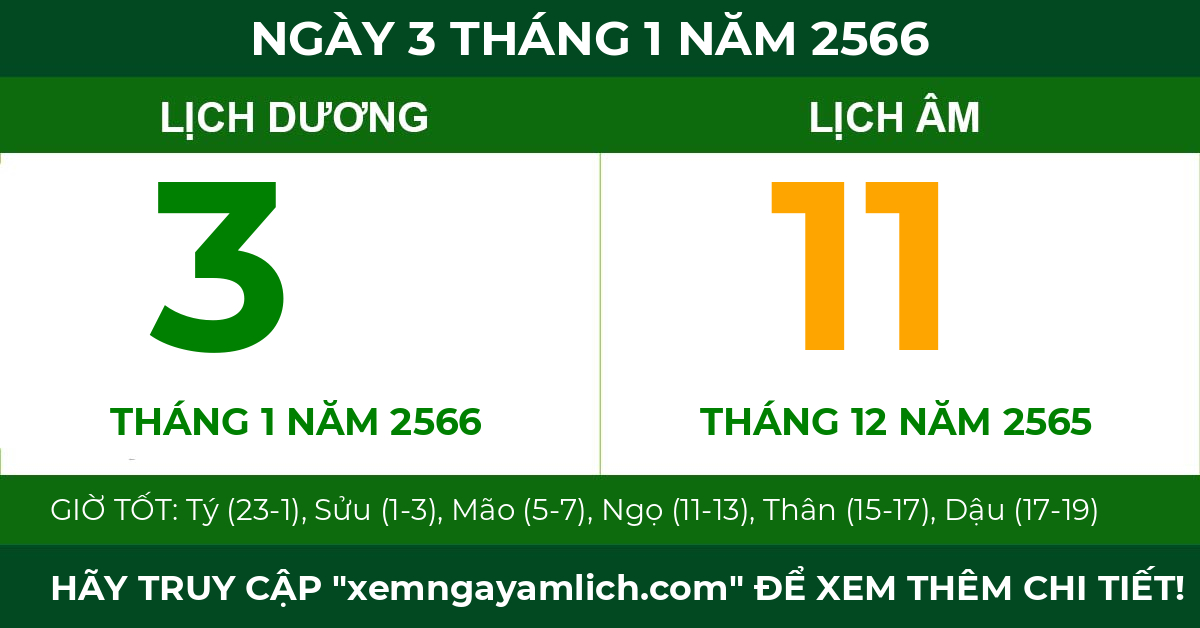 lịch âm ngày 3 tháng 1 năm 2566