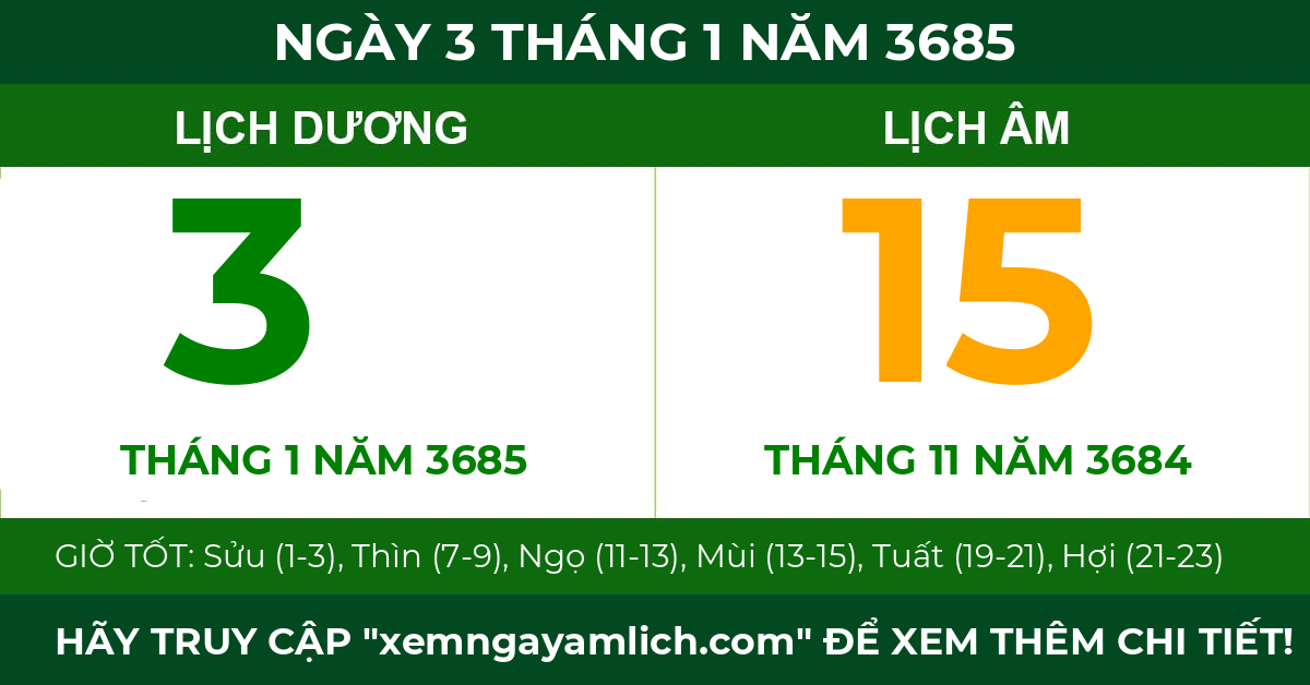 lịch âm ngày 3 tháng 1 năm 3685