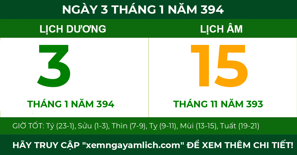 lịch âm ngày 3 tháng 1 năm 394