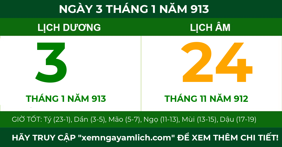 lịch âm ngày 3 tháng 1 năm 913