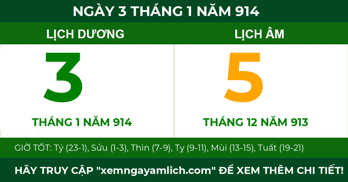 lịch âm ngày 3 tháng 1 năm 914