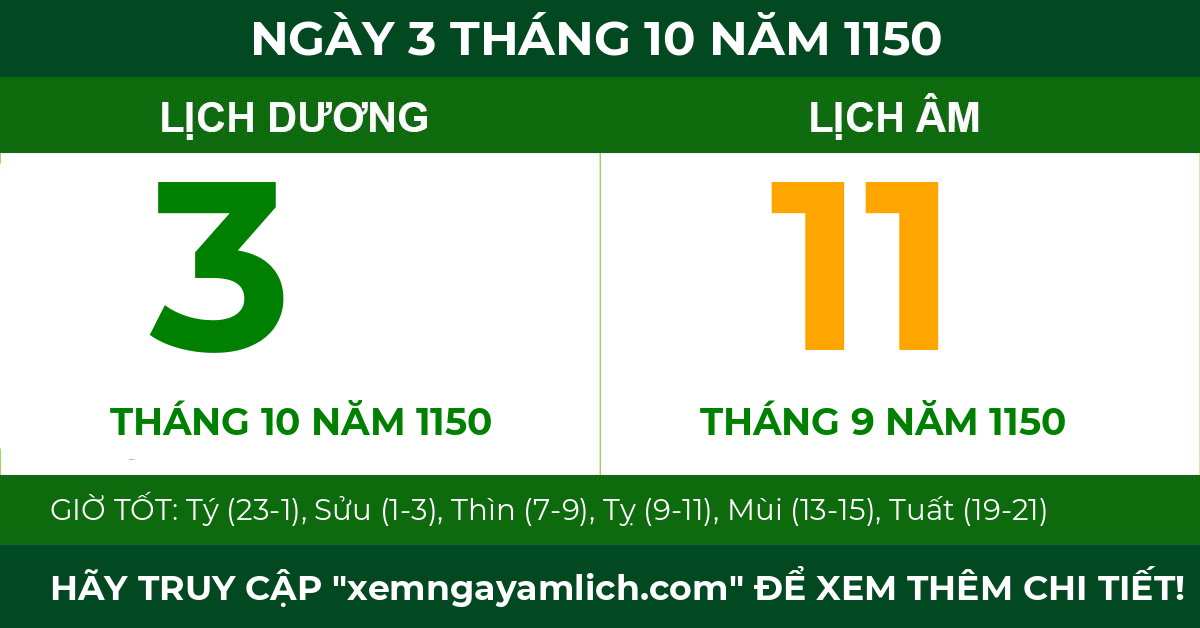 lịch âm ngày 3 tháng 10 năm 1150