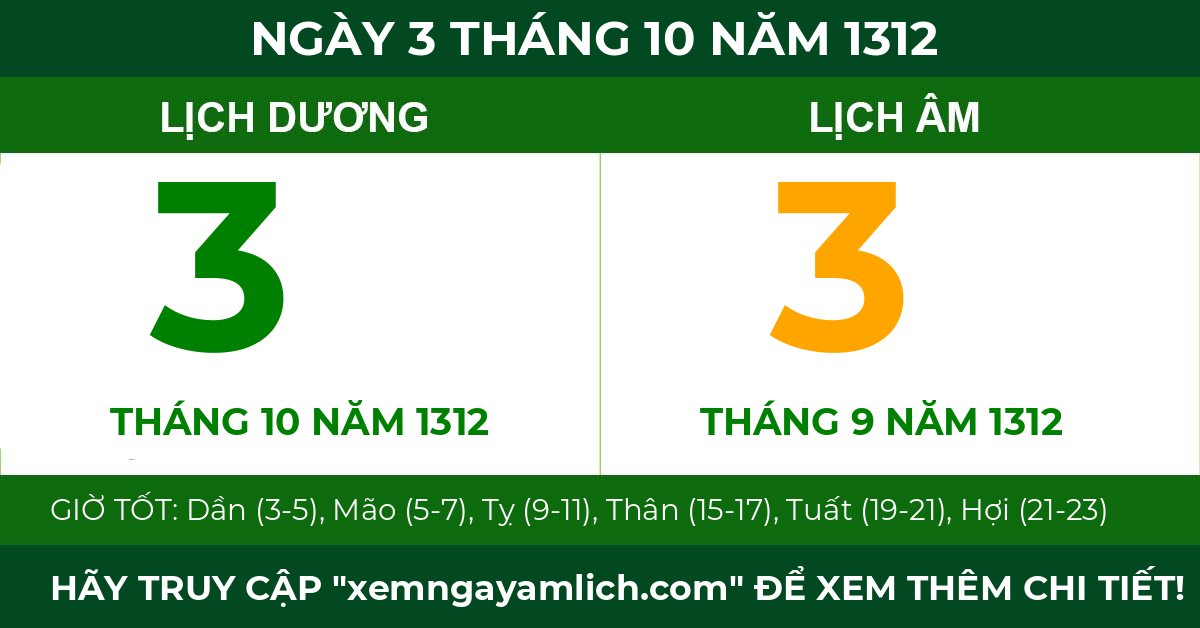 lịch âm ngày 3 tháng 10 năm 1312