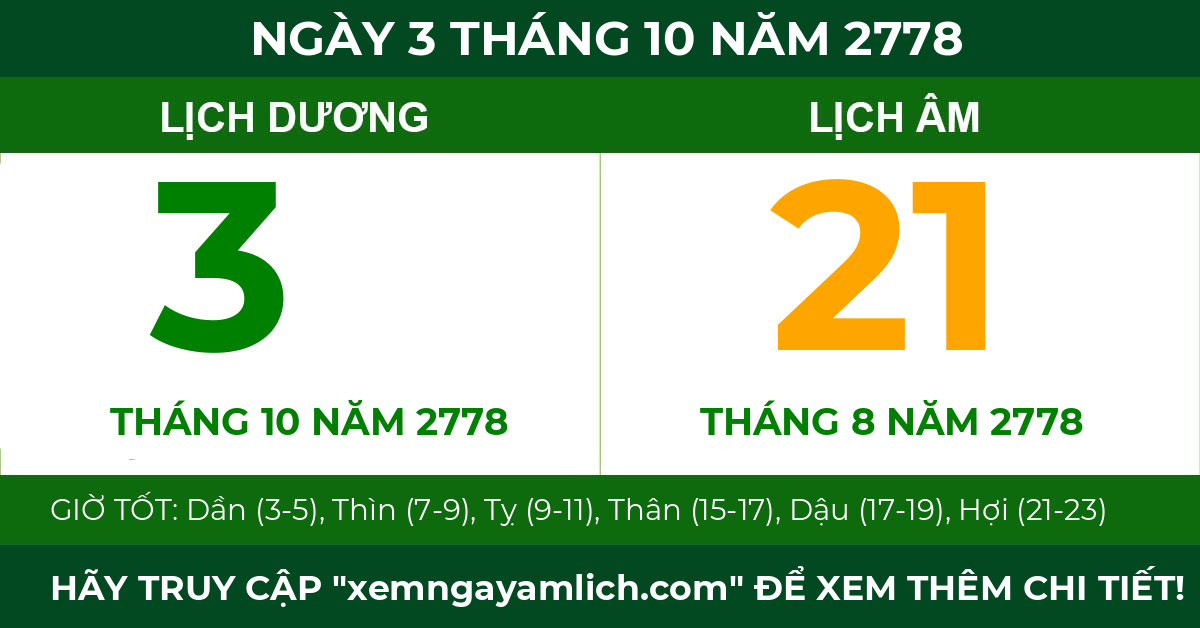 lịch âm ngày 3 tháng 10 năm 2778
