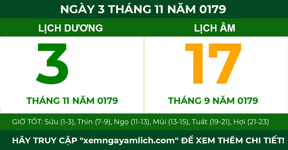 lịch âm ngày 3 tháng 11 năm 0179