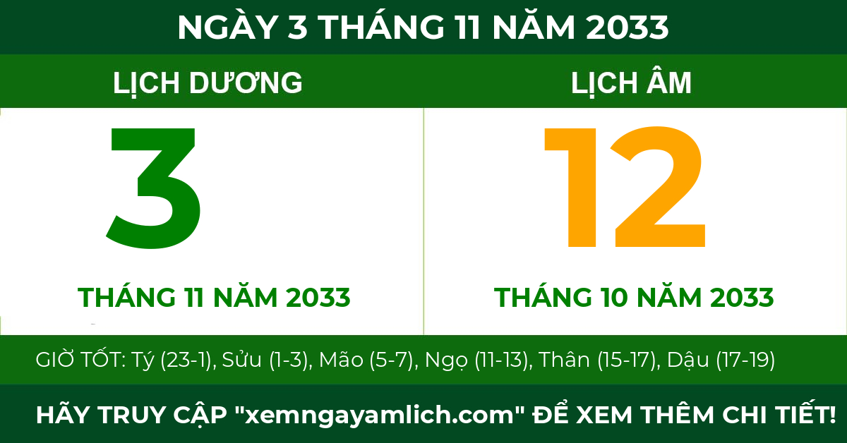 lịch âm ngày 3 tháng 11 năm 2033