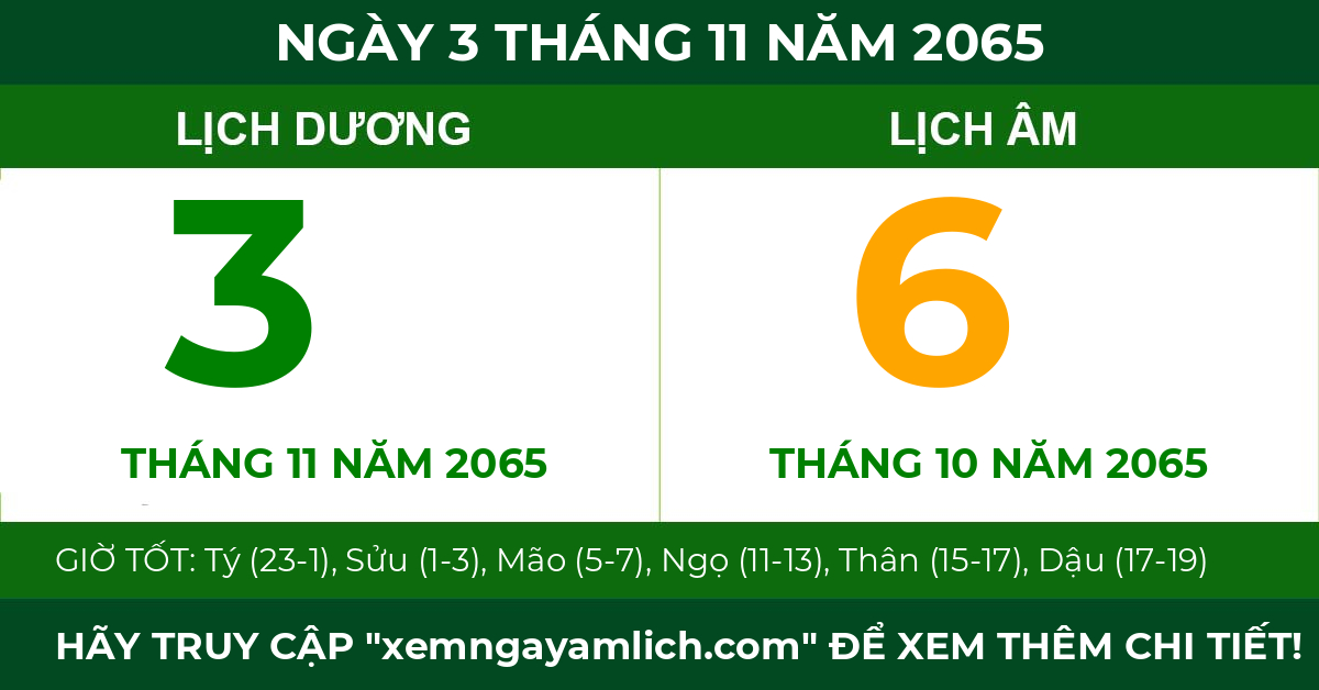 lịch âm ngày 3 tháng 11 năm 2065