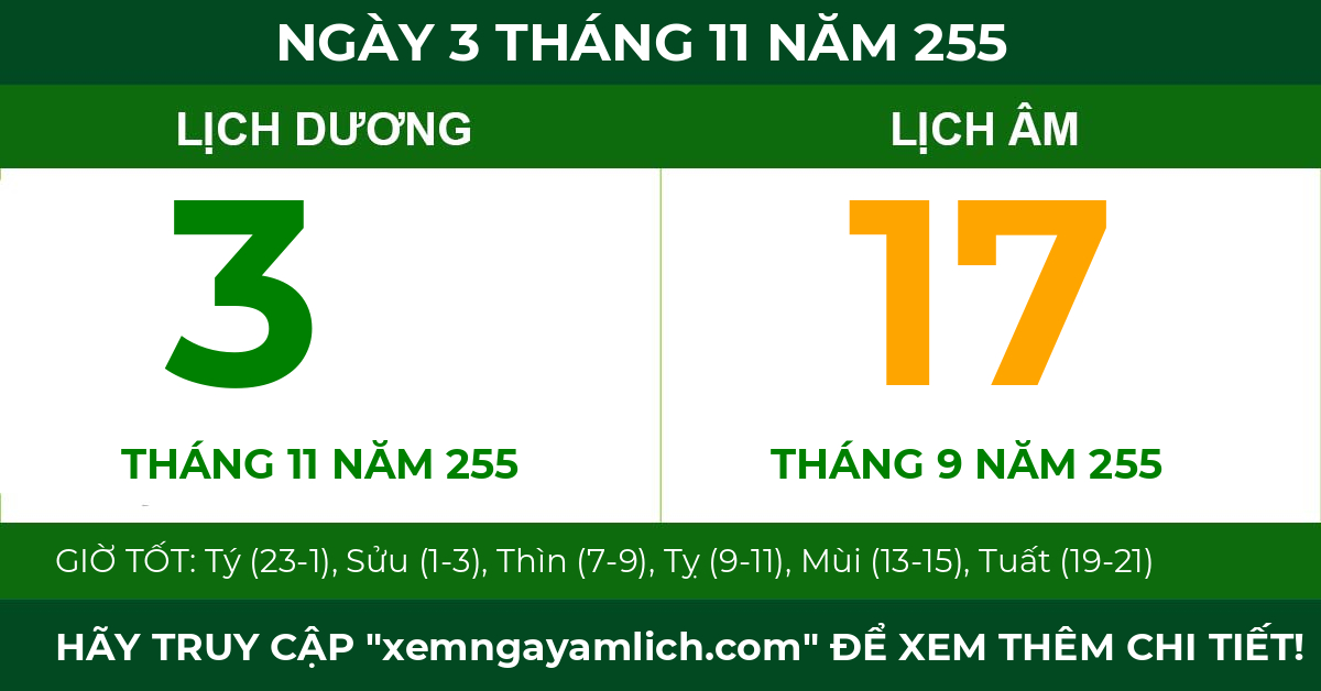 lịch âm ngày 3 tháng 11 năm 255
