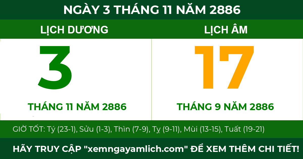 lịch âm ngày 3 tháng 11 năm 2886