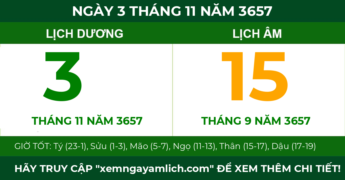 lịch âm ngày 3 tháng 11 năm 3657