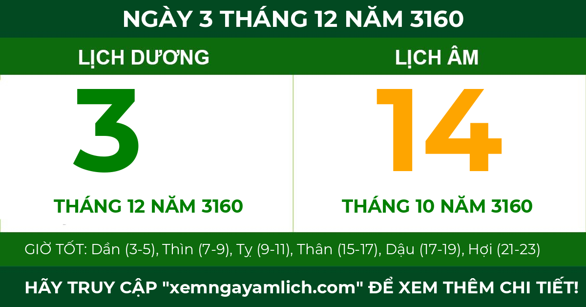 lịch âm ngày 3 tháng 12 năm 3160