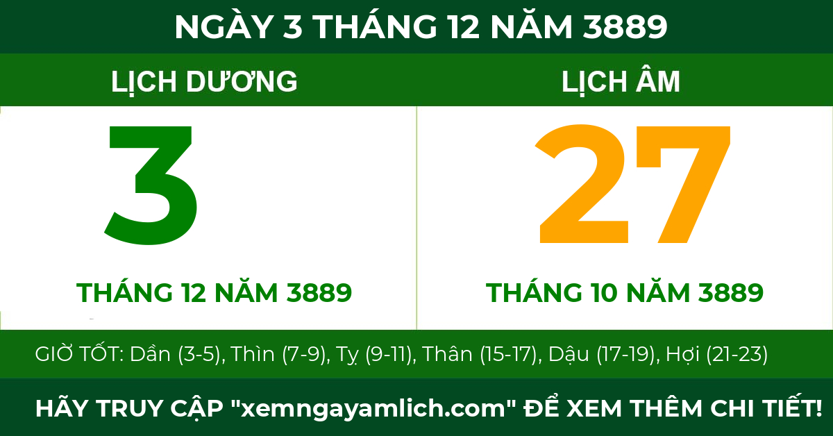 lịch âm ngày 3 tháng 12 năm 3889