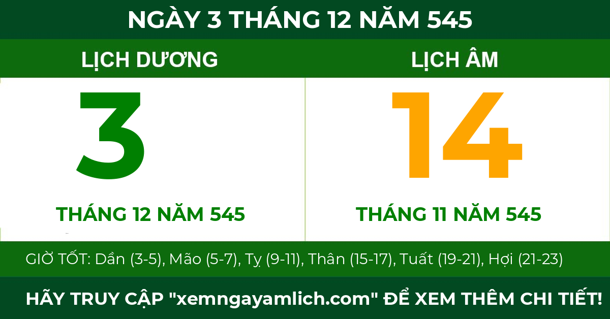 lịch âm ngày 3 tháng 12 năm 545