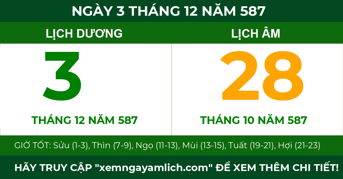 lịch âm ngày 3 tháng 12 năm 587