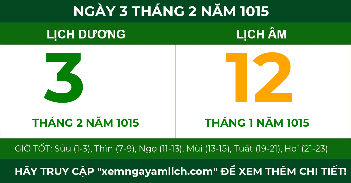 lịch âm ngày 3 tháng 2 năm 1015