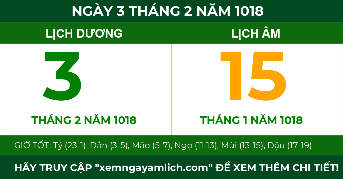 lịch âm ngày 3 tháng 2 năm 1018