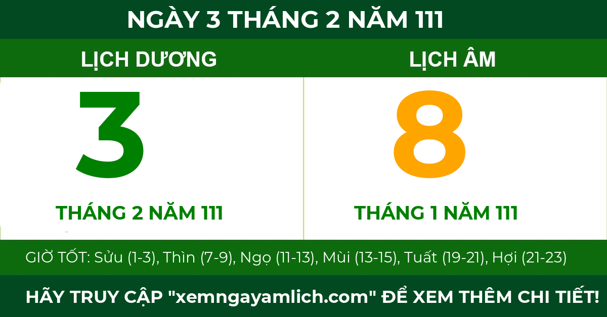 lịch âm ngày 3 tháng 2 năm 111