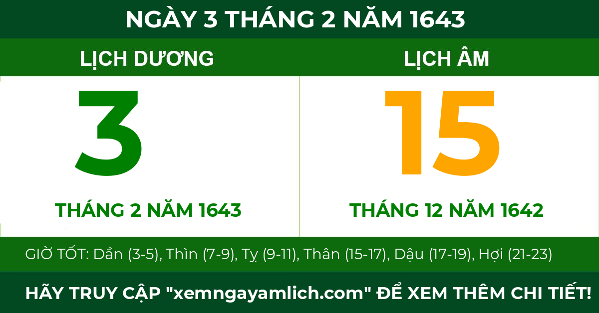 lịch âm ngày 3 tháng 2 năm 1643