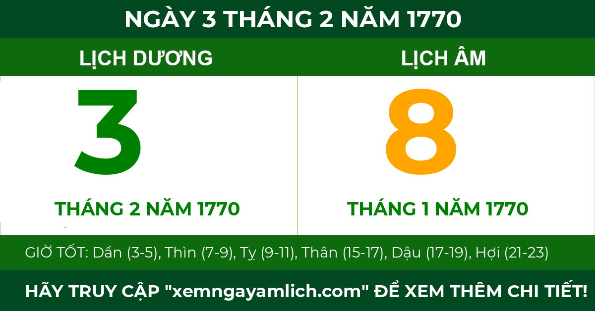 lịch âm ngày 3 tháng 2 năm 1770