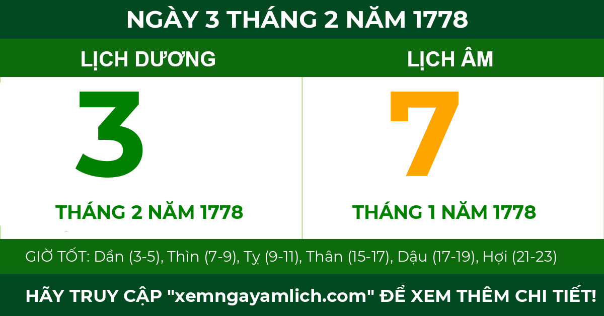 lịch âm ngày 3 tháng 2 năm 1778