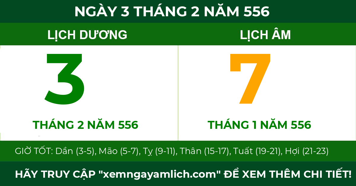 lịch âm ngày 3 tháng 2 năm 556