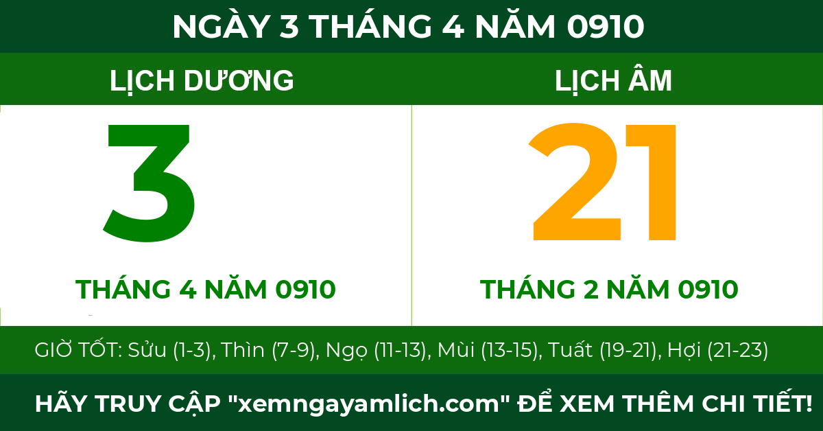 lịch âm ngày 3 tháng 4 năm 0910