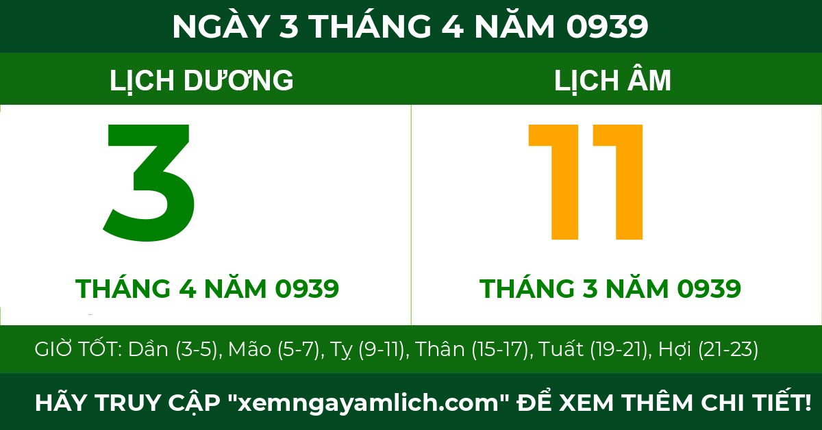 lịch âm ngày 3 tháng 4 năm 0939