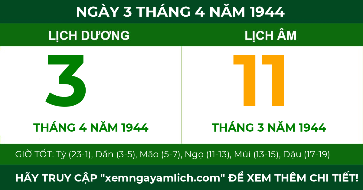 lịch âm ngày 3 tháng 4 năm 1944