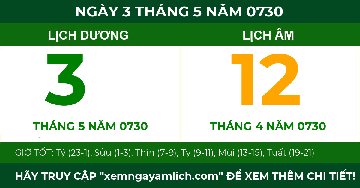 lịch âm ngày 3 tháng 5 năm 0730