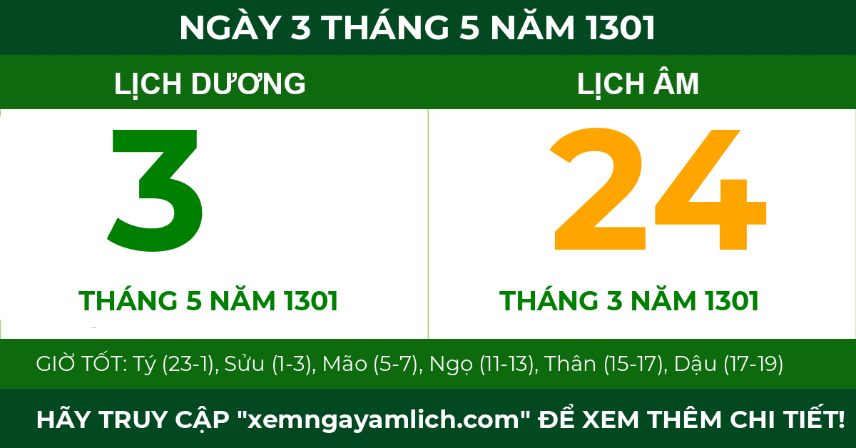 lịch âm ngày 3 tháng 5 năm 1301
