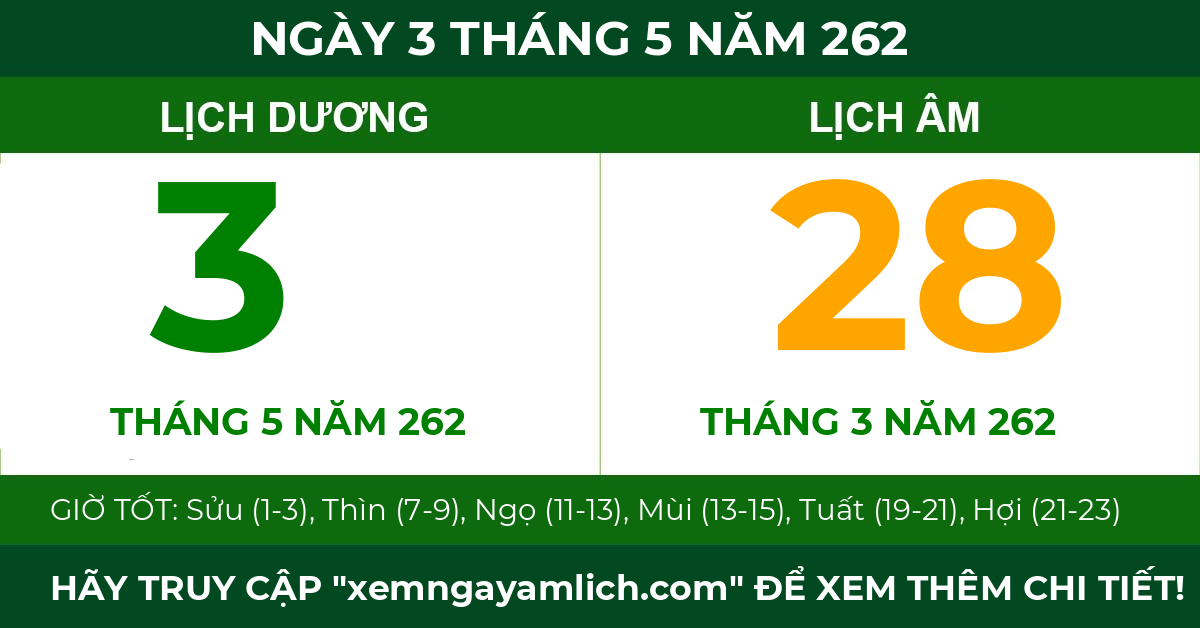lịch âm ngày 3 tháng 5 năm 262