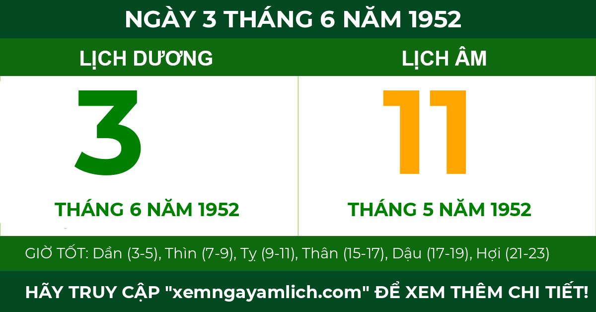 lịch âm ngày 3 tháng 6 năm 1952
